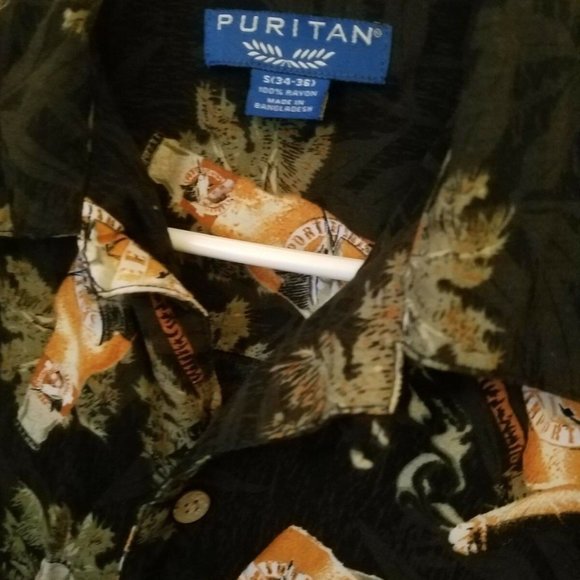 PURITAN Mens Button Front Shirt S/S Beer Bottles SMALL 34-36 - Picture 2 of 3